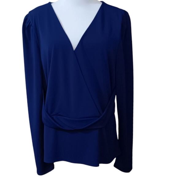 INC Blouse Top 2X Stretch Surplice V-Neck Peplum Career Office Event‎ Royal Blue - Picture 7 of 8